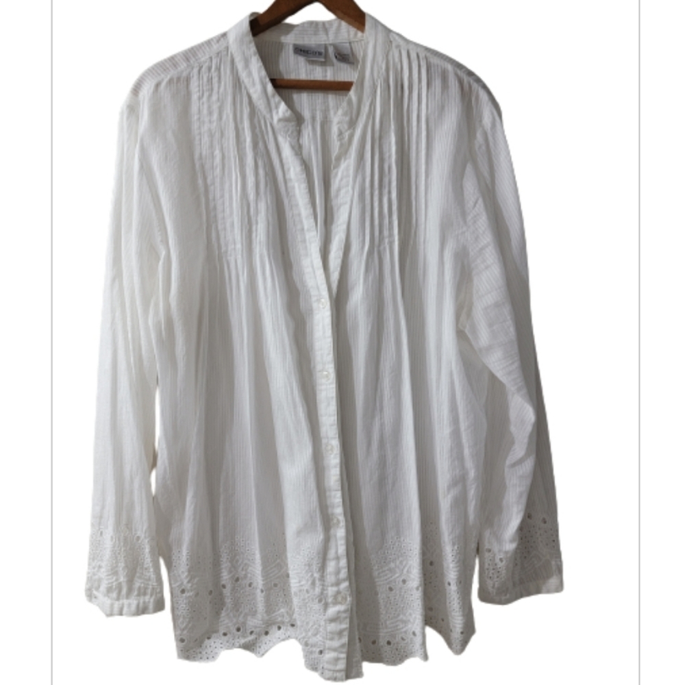 Chico's cotton light linen eyelet detail blouse